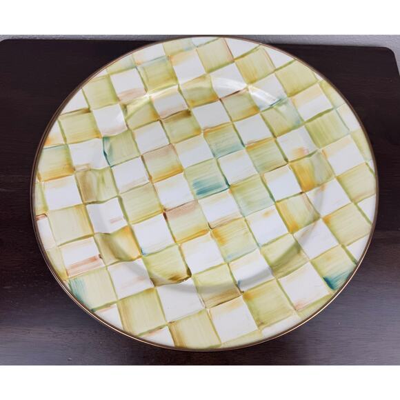 MACKENZIE-CHILDS RETIRED HTF Parchment Check enamel charger plate - Picture 1 of 4